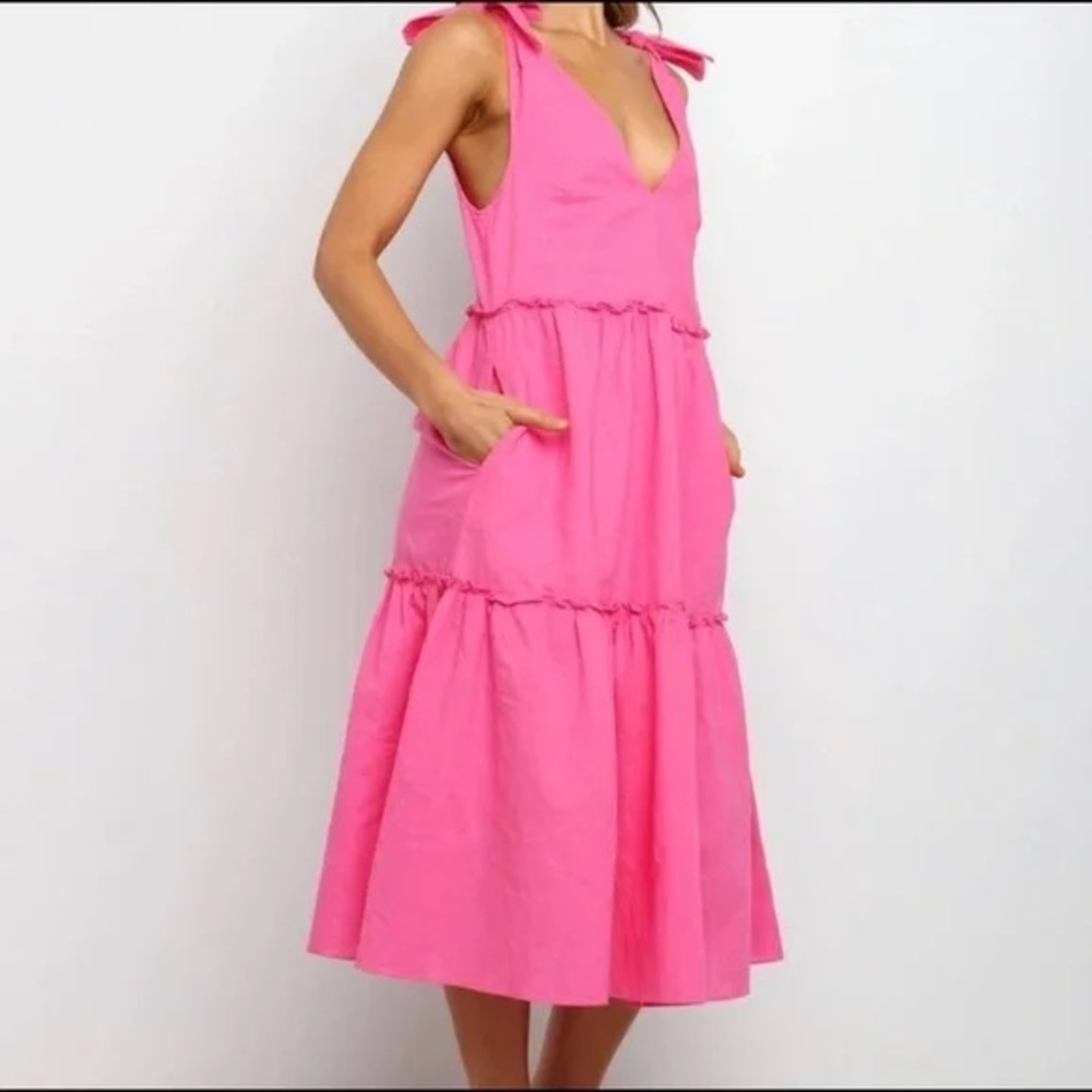 Petal + Pup Erenda Dress Pink Tie Strap Tiered Mini US 6